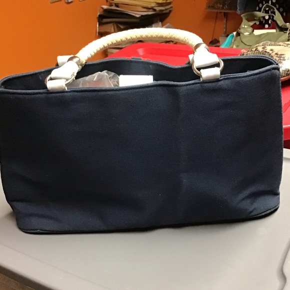 HAND BAG WITH snap closure,    Zipper, inside pocket, windows in front,  blue - Picture 2 of 6